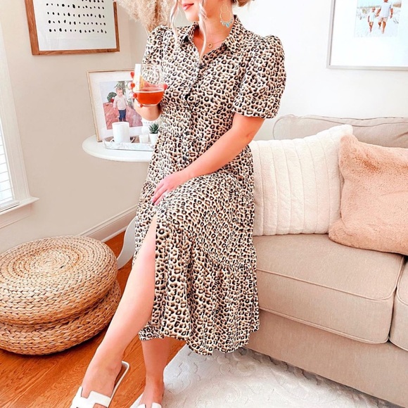 Charles Henry Tiered Midi Shirtdress 